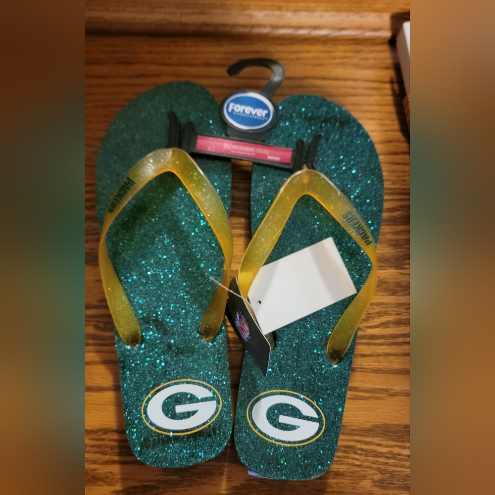 NFL Green and Yellow Glitter Sandals NWT